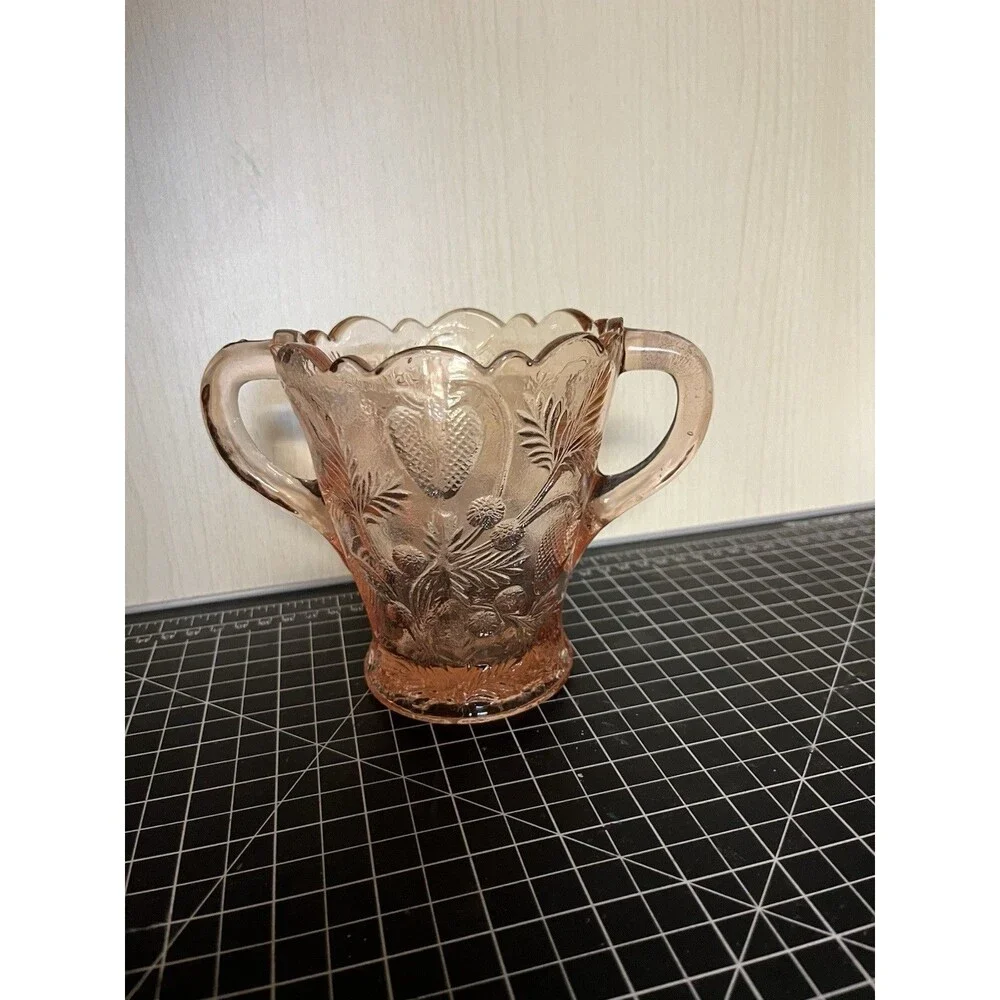 Fenton Pink Depression Glass 2 Handle Celery Vase or Spooner Inverted Strawberry